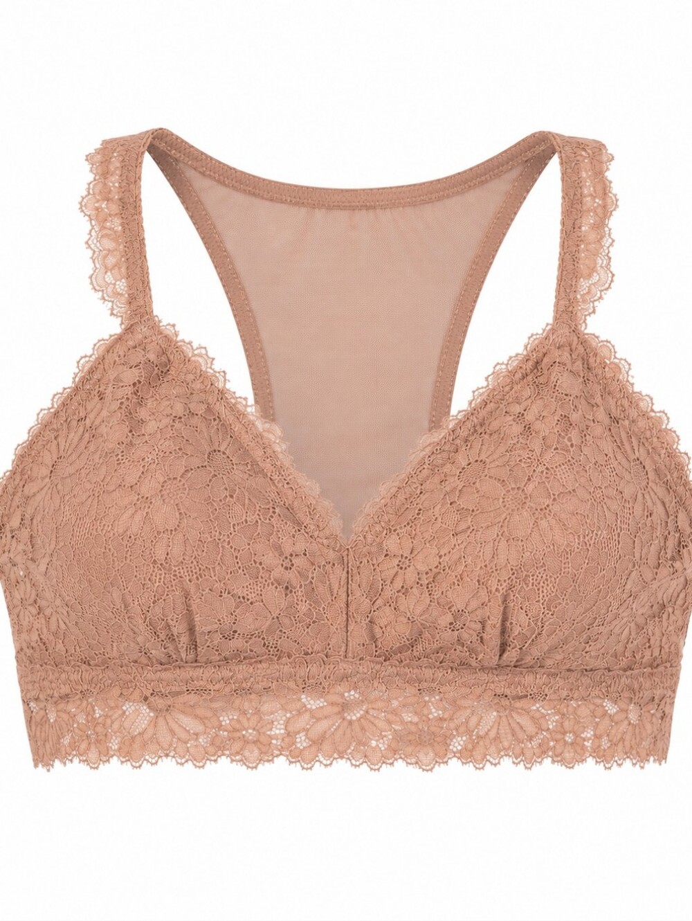Aerie Antique Rose Sands Eyelash Lace Racerback Padded Mesh Bralette Size XL
